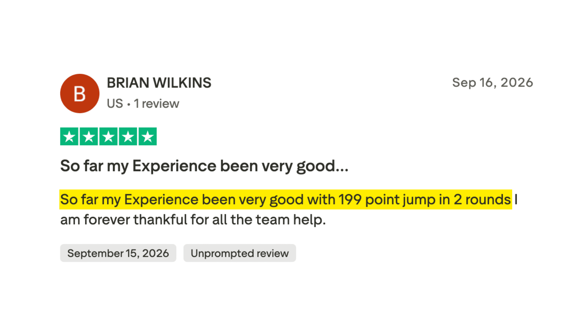 Client made it to the 700+ club in 6 months or less.