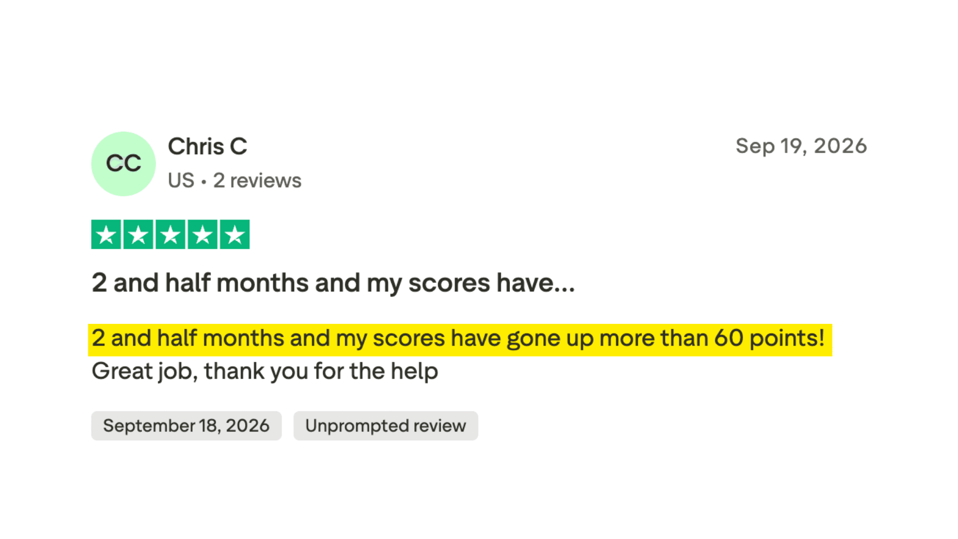 Client made it to the 700+ club in 6 months or less.