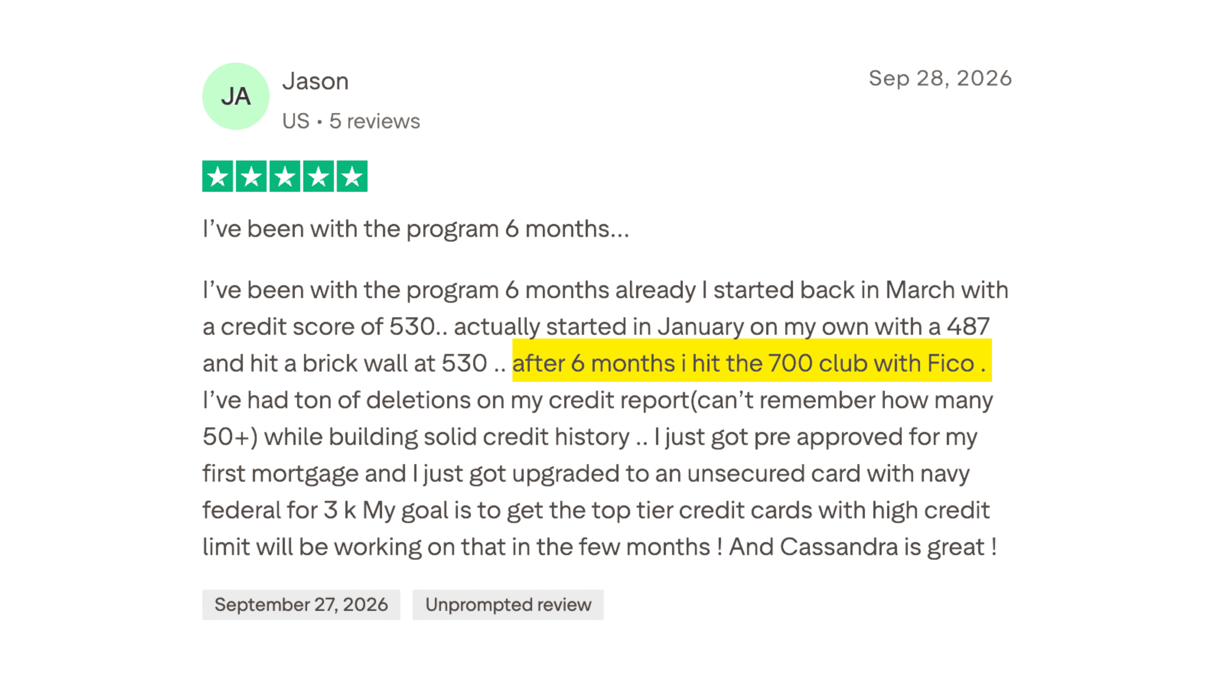 Client made it to the 700+ club in 6 months or less.